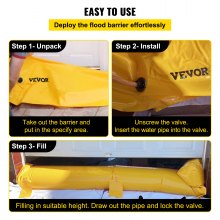 VEVOR Flood Bag, herbruikbare PVC wateromleidingsbuizen 7,32 m x 51 cm x 30,5 cm, 1093L watercapaciteit waterdicht effect, gebruikt voor deuren, garages, geel