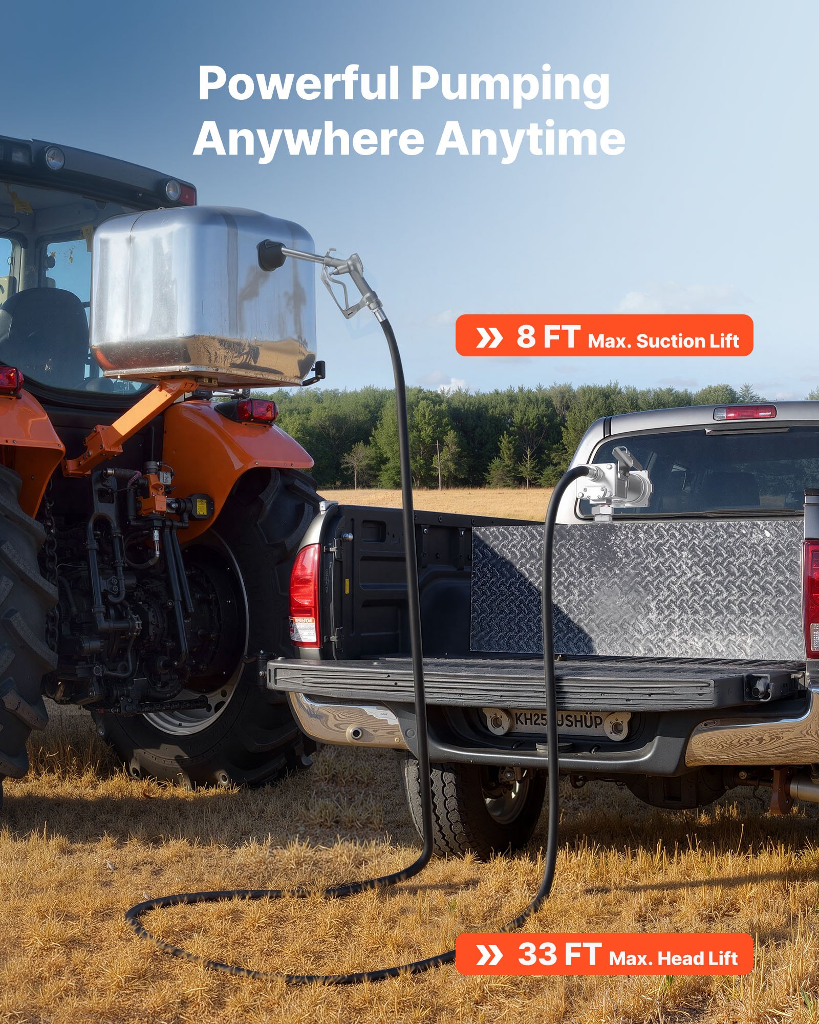 VEVOR Fuel Transfer Pump, 12V DC 15 GPM, Cast Iron Diesel Transfer Pump Kit, with Manual Shut-Off Nozzle, Discharge Hose, Overheat Protection, 1/3 HP Explosion-Proof, for Gasoline Diesel Kerosene