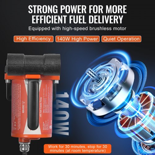 VEVOR Dieselpomp, 12 V DC, 8 GPM, 1/6 pk, stookoliepomp met automatische uitschakeling van het pistool, overvulpomp, lange inlaat- en uitlaatslang voor benzine, diesel, kerosine, methanolmengsels