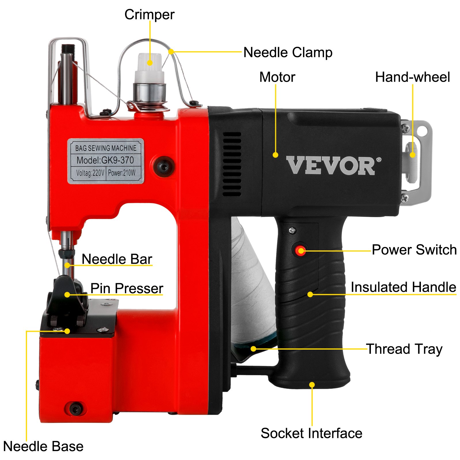 Vevor Naaien Afdichting Naaimachine Draagbare Tas Dichter Naaimachine Is Rood