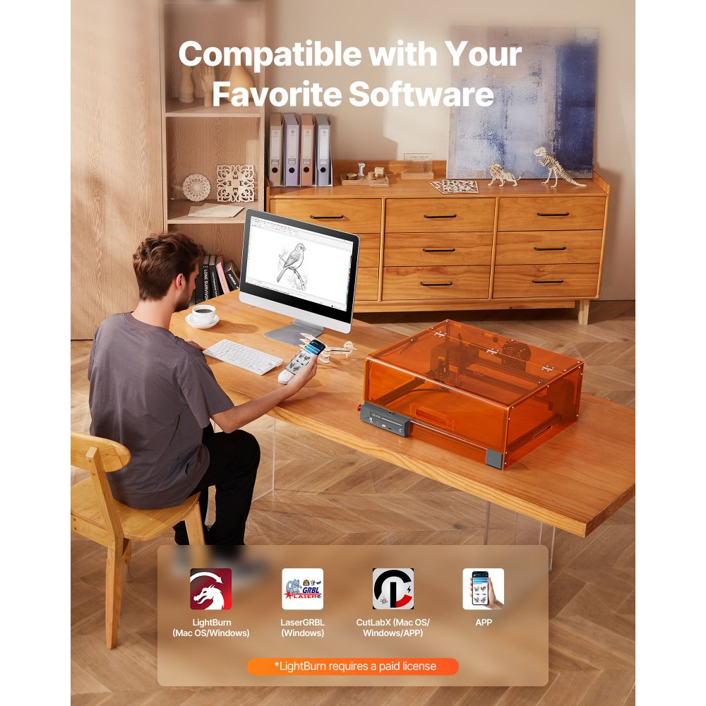 VEVOR Lasergraveerder, 10 W, Lasergraveer- en snijmachine met behuizing, lasersnijder, graveermachine, werkgebied 300x300 mm, 7000 mm/min, voor hout, leer, glas, bepaalde metalen, klasse 1