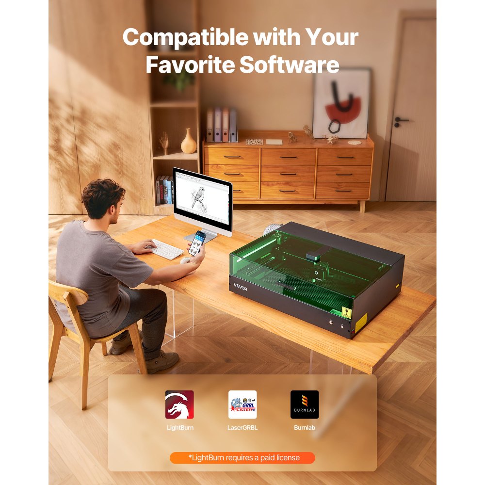 VEVOR Lasergraveermachine, 20 W, Lasergraveer- en snijmachine met geïntegreerde camera, Lasersnijder, 36.000 mm/min, Werkgebied 50 x 32 cm, voor Hout, Leer, Glas, Papier, Bepaalde Metalen, Klasse 1