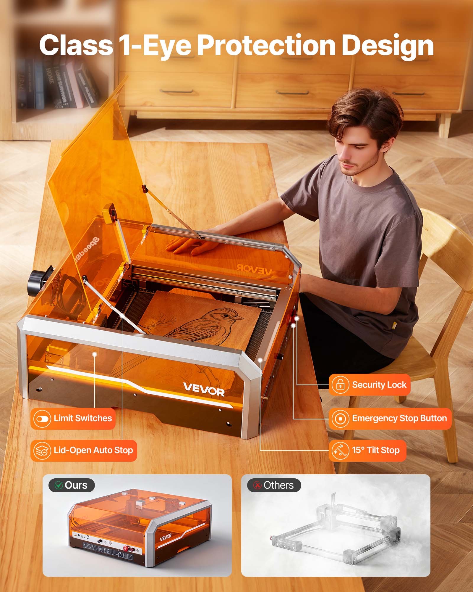 VEVOR Lasergraveermachine, 20 W, Lasergraveer- en snijmachine met ingebouwde camera, Lasersnijder, Werkgebied 400x400 mm, 30000 mm/min, voor Hout, Leer, Glas, Papier, Bepaalde Metalen, Klasse 1