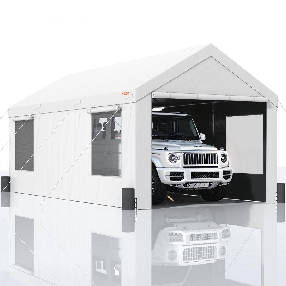 VEVOR Carport, 12 x 20 ft Heavy Duty Car Canopy with Roll-up Ventilated Windows, Extra Large Portable Garage with Removable Sidewalls, UV Resistant Tarp for SUV, Truck, Boat