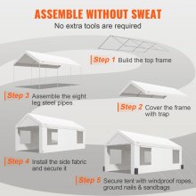 VEVOR tentgarage 3,7 x 6 x 2,96 m garagetent van 180 g/m² dubbelzijdig gecoat PE en gegalvaniseerde stalen buis opslagtent carport 38 mm kolomdiameter uitrustingstent voor 2-3 volwassenen wit