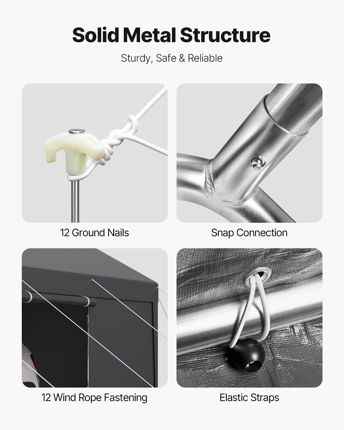 VEVOR Carport, 3,05 x 6,09 x 2,87 m Autohoes, Tentgarage met verwijderbare zijwanden en deur, Garagetent Autooverkapping, Autoluifel, UV-bestendig, All-Season Bescherming voor Auto & Boot, Grijs