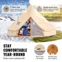 VEVOR Bell Tent 4 x 2,5 m Yurt Tent TC Katoen en stevige ijzeren palen met een PVC grondzeil Kampeertent 6-persoons familietent 8 ramen groepstent voor buitenavonturen