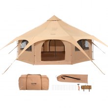 VEVOR Bell Tent 5 x 2,8 m Yurttent TC katoen en zware ijzeren palen met een Oxford-doek grondzeil Campingtent 8-persoons familietent 8 raamgroeptent voor buitenavonturen