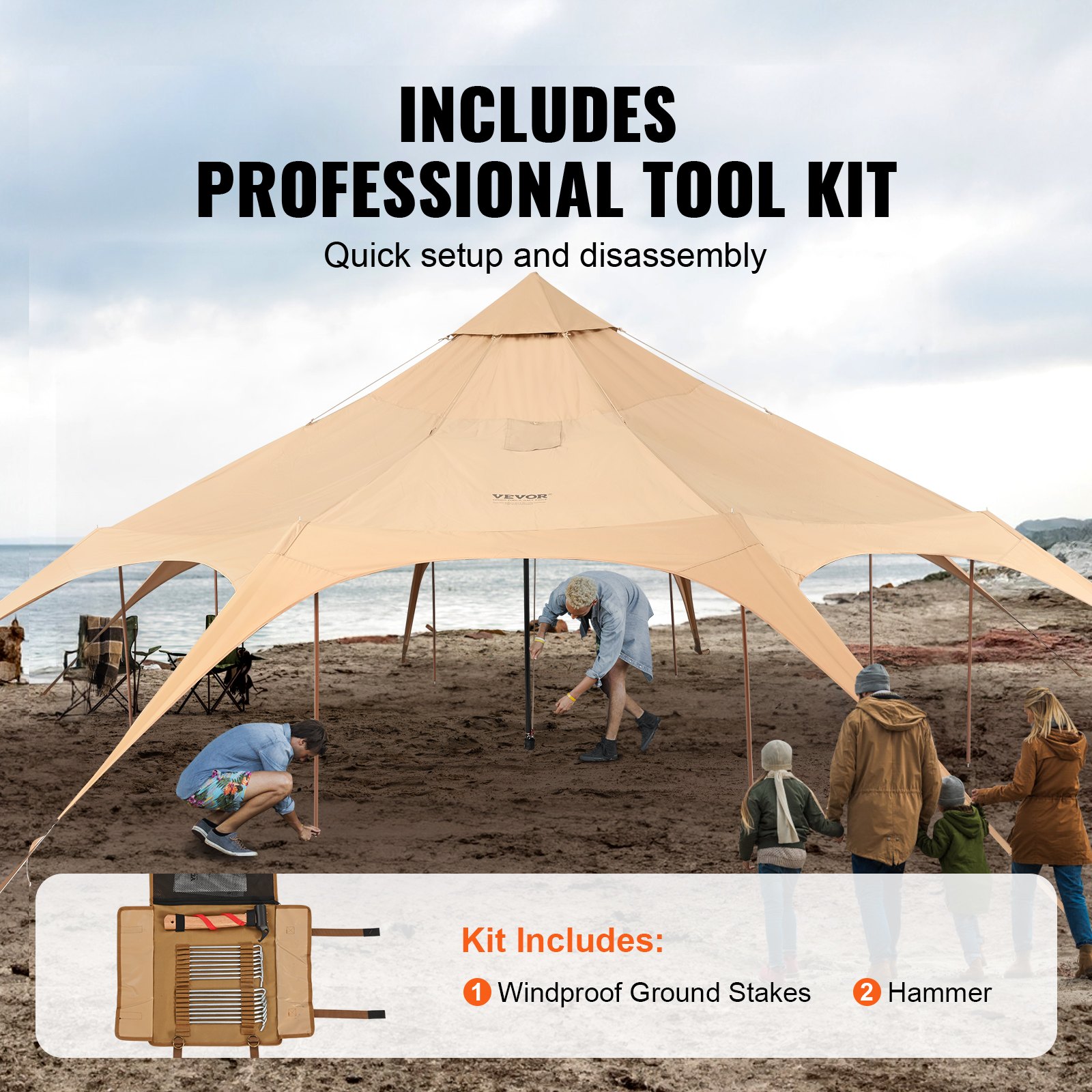 VEVOR Bell Tent 5 x 2,8 m Yurt Tent TC Katoen en stevige ijzeren palen met een Oxford stoffen grondzeil Kampeertent Familietent 8 ramen Groepstent voor buitenavonturen