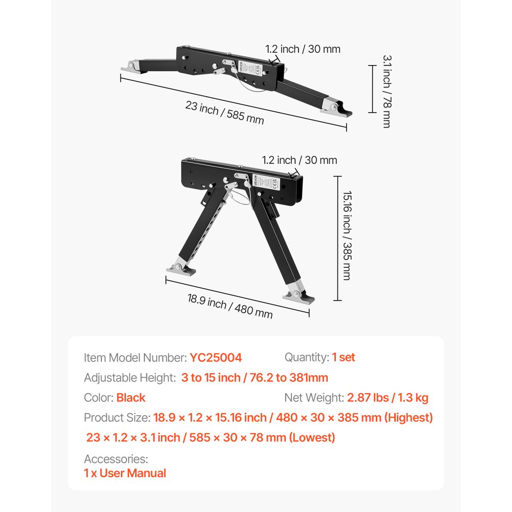 VEVOR RV Step Stabilizer, in hoogte verstelbare opstapsteunset, trapstabilisatoren van gepoedercoat staal voor caravans, trailers en campers, verstelbaar van 76,2 tot 381 mm