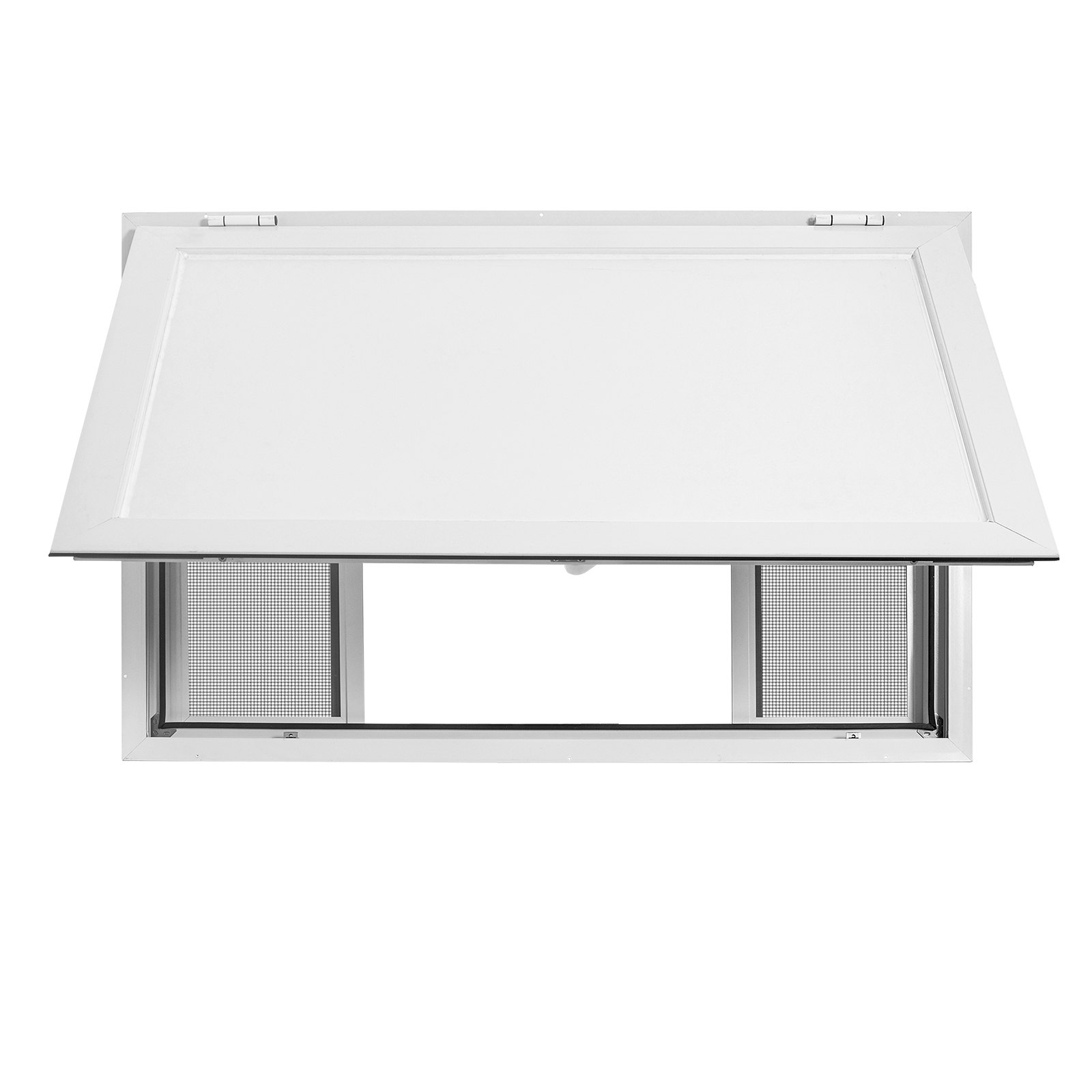 VEVOR verkoopraam voor foodtrucks 1143 x 762 mm, gemaakt van aluminiumlegering, verkoopraam voor kraampjes, opent tot 85°, met 4 horren, verkoopklep, trekhaak en regenhoes.