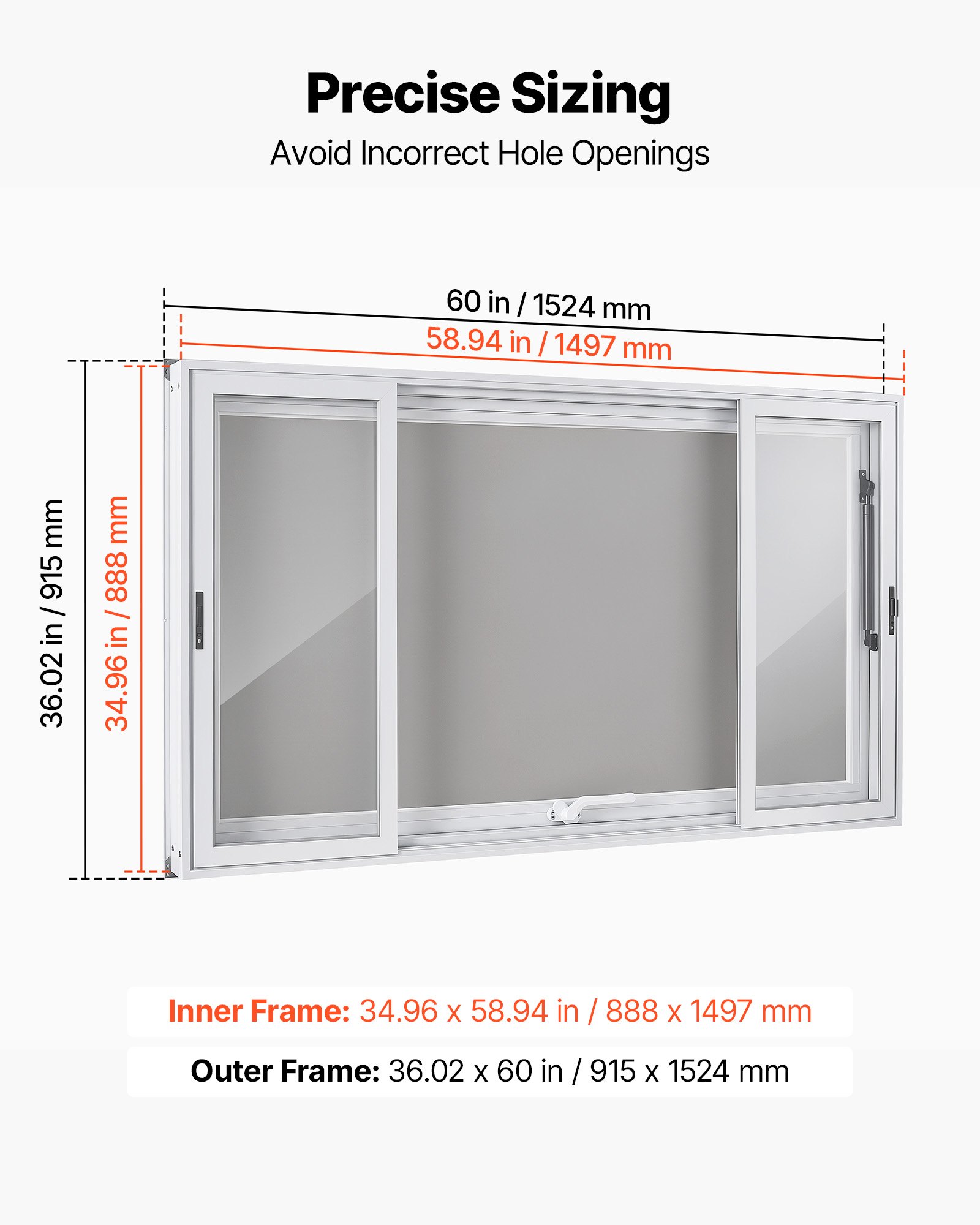 VEVOR Food Truck Verkoopraam 1524 x 915 mm, gemaakt van aluminiumlegering, verkoopraam voor foodtrucks, opent tot 85°, 4 acryl schuiframen, verkoopklep, trekhaak, regenhoes