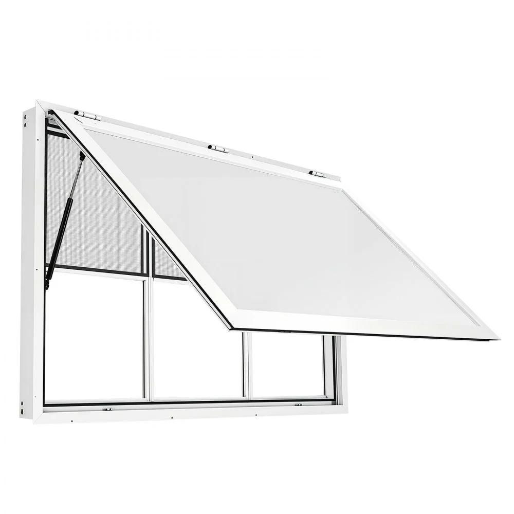 VEVOR Foodtruck Verkoopraam 1524 x 915 mm Aluminiumlegering, Verkoopraam opent tot 85°, 3 vaste glaspanelen bovenaan, 3 schuifbare horren onderaan, Verkoopklep, Regenhoes