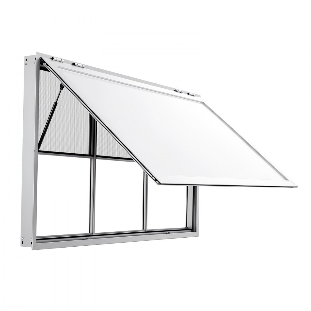 VEVOR Foodtruck Verkoopraam 1626 x 1016 mm Aluminiumlegering, Verkoopraam opent tot 85°, 3 vaste glaspanelen bovenaan, 3 schuifbare horren onderaan, Verkoopklep, Regenhoes