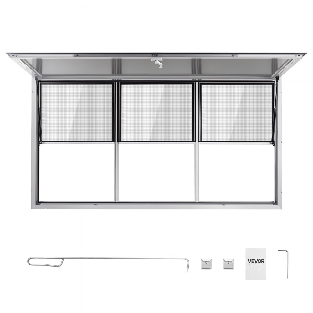 VEVOR Verkoopraam voor Foodtrucks 1880 x 1016 mm Verkoopraam voor Foodtrucks, opent tot 85°, 3 vaste bovenste glaspanelen en 3 verschuifbare onderste roosters, verkoopklep