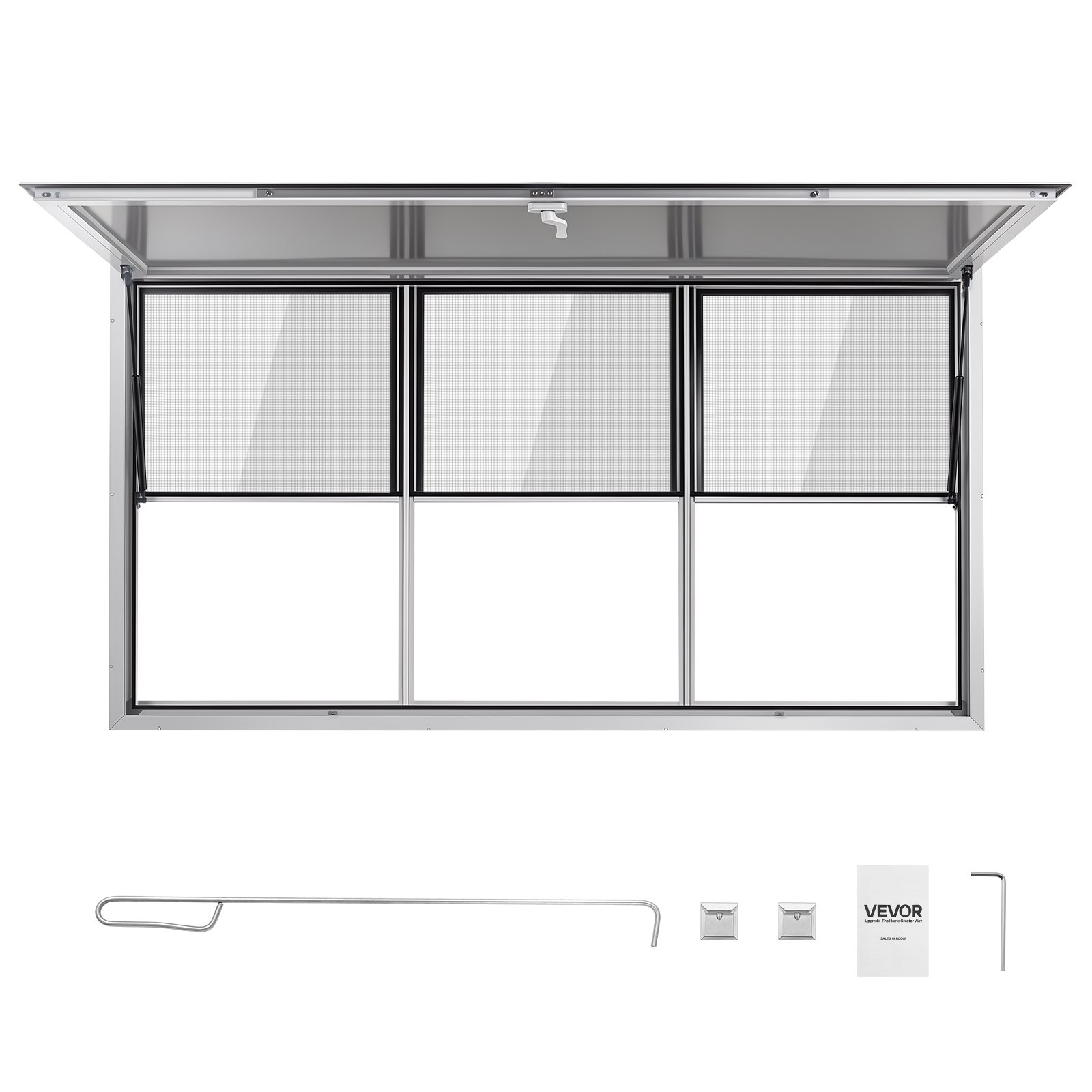 VEVOR Verkoopraam voor Foodtrucks 1880 x 1016 mm Verkoopraam voor Foodtrucks, opent tot 85°, 3 vaste bovenste glaspanelen en 3 verschuifbare onderste roosters, verkoopklep