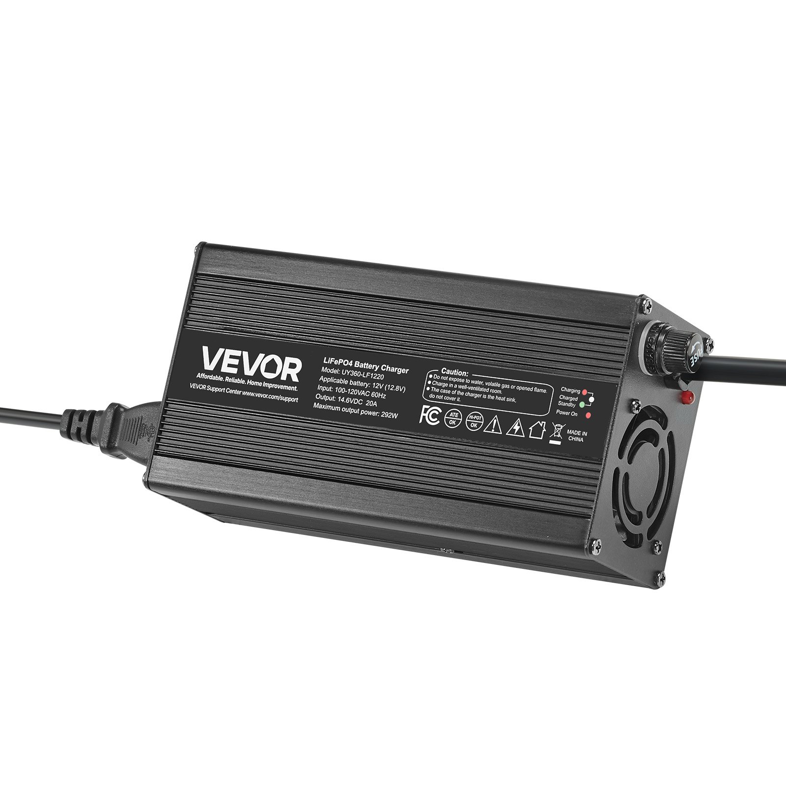 VEVOR 12V 20A Lithium Battery Charger, 14.6V, AC-DC LiFePO4 Smart Charger, with Anderson Connector, LED Indicator, 0V Activation, for Lithium LiFePO4 Deep Cycle Rechargeable Batteries of Boat, RV