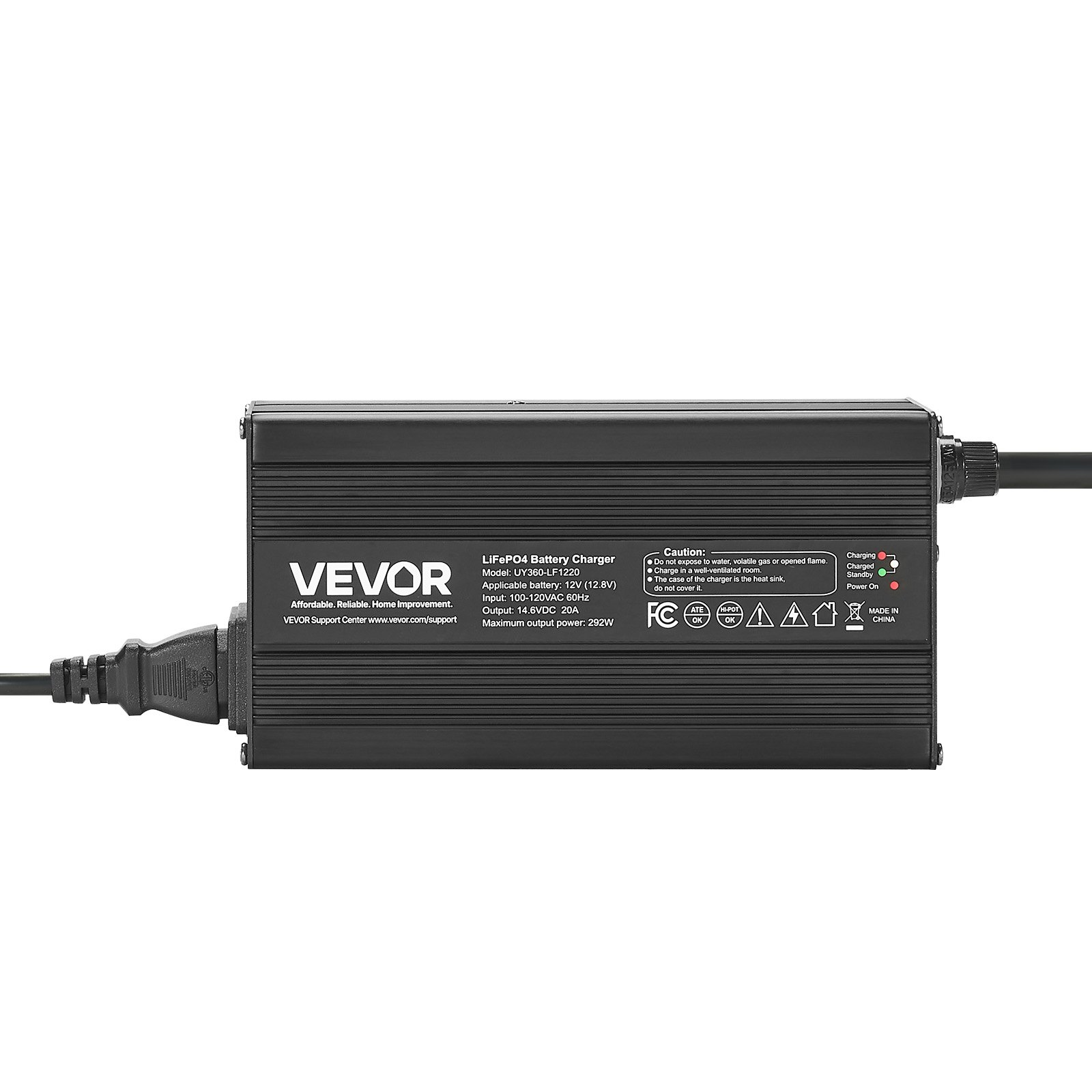 VEVOR 12V 20A Lithium Battery Charger, 14.6V, AC-DC LiFePO4 Smart Charger, with Anderson Connector, LED Indicator, 0V Activation, for Lithium LiFePO4 Deep Cycle Rechargeable Batteries of Boat, RV