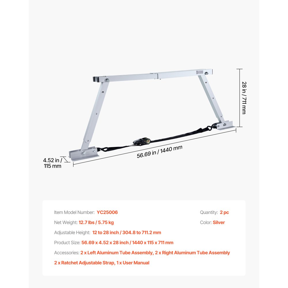 VEVOR Stabilisator voor campers, caravans en opleggers, opvouwbaar, in hoogte verstelbaar (304,8-711,2 mm), vermindert schommelen van de camper, 2 stuks