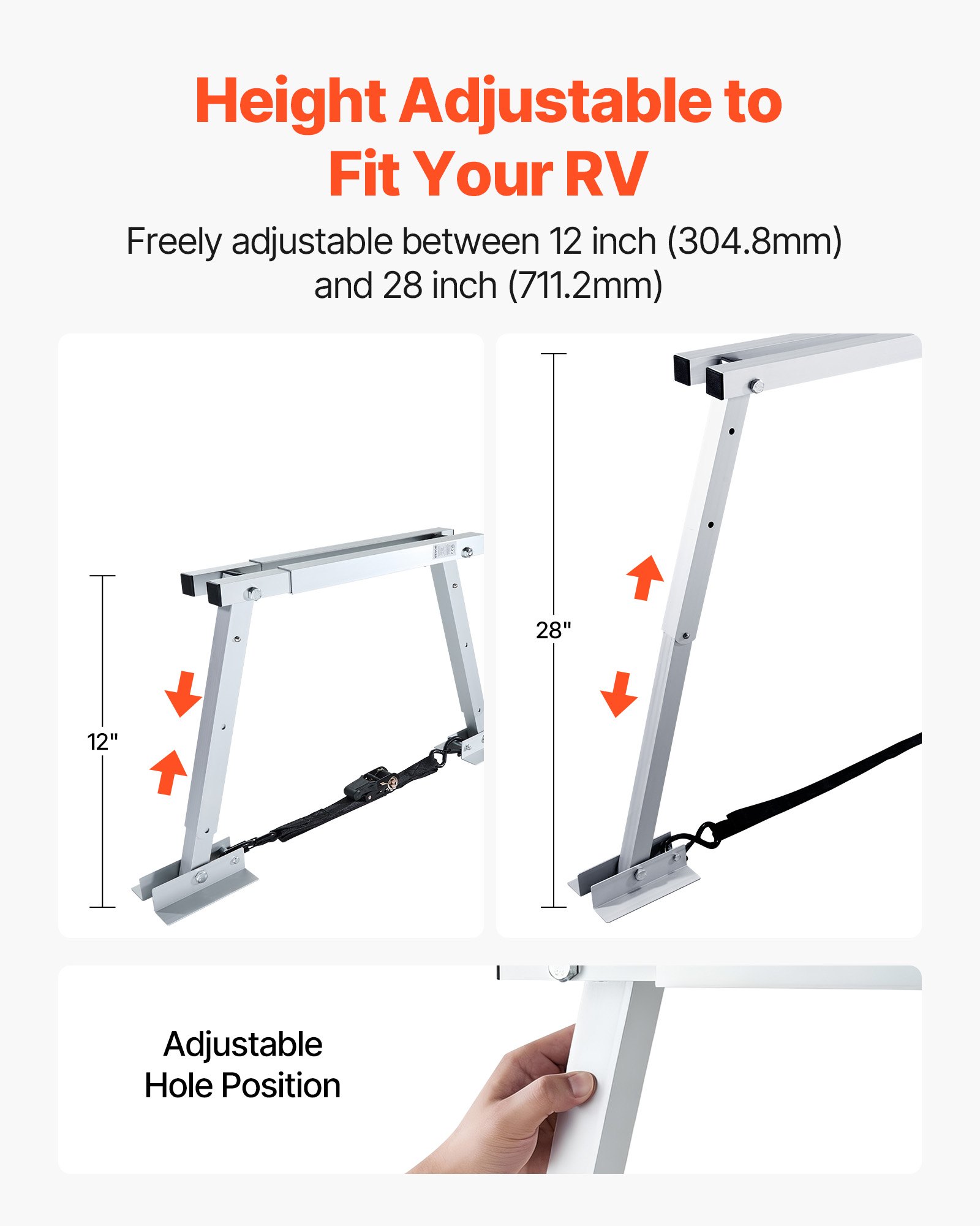 VEVOR Stabilisator voor campers, caravans en opleggers, opvouwbaar, in hoogte verstelbaar (304,8-711,2 mm), vermindert schommelen van de camper, 2 stuks