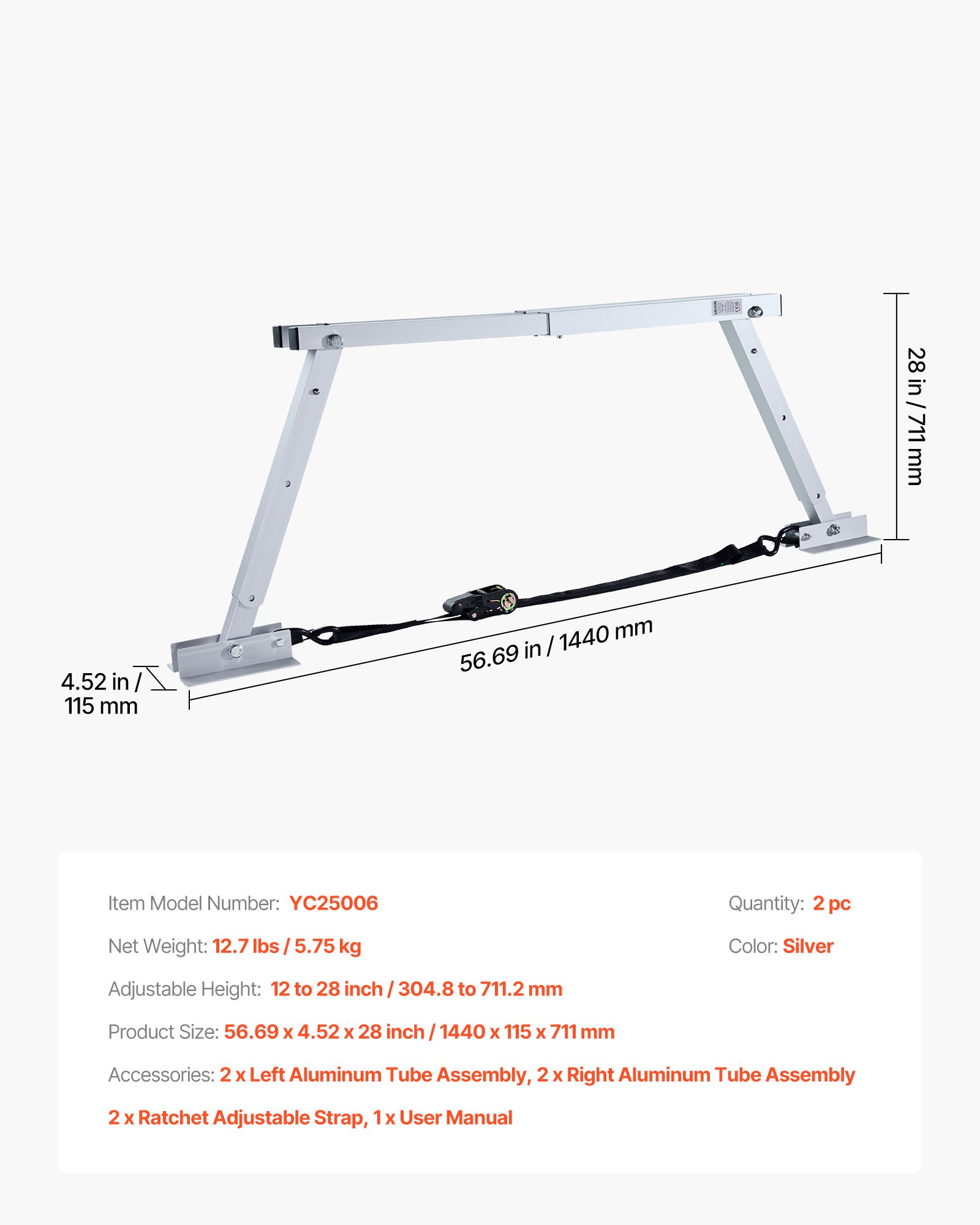 VEVOR Stabilisator voor campers, caravans en opleggers, opvouwbaar, in hoogte verstelbaar (304,8-711,2 mm), vermindert schommelen van de camper, 2 stuks