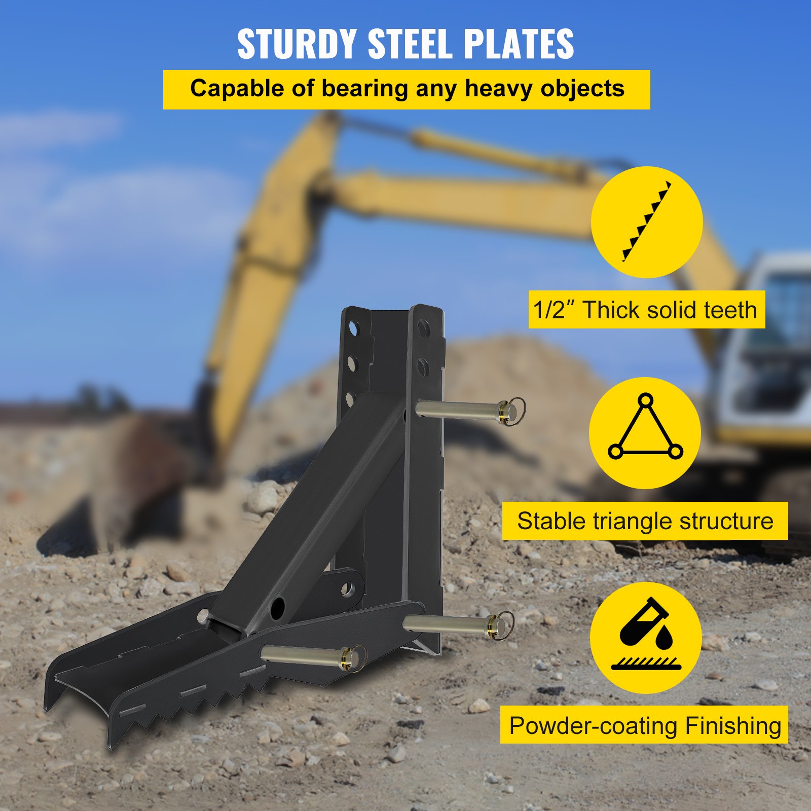 VEVOR 24 inch Excavator Hydraulic Thumb Backhoe Excavator Thumb Attachments Weld 1/2 Inch Teeth Thick Steel Plate Assembly CNC Plasma Cut Bolt-On Design