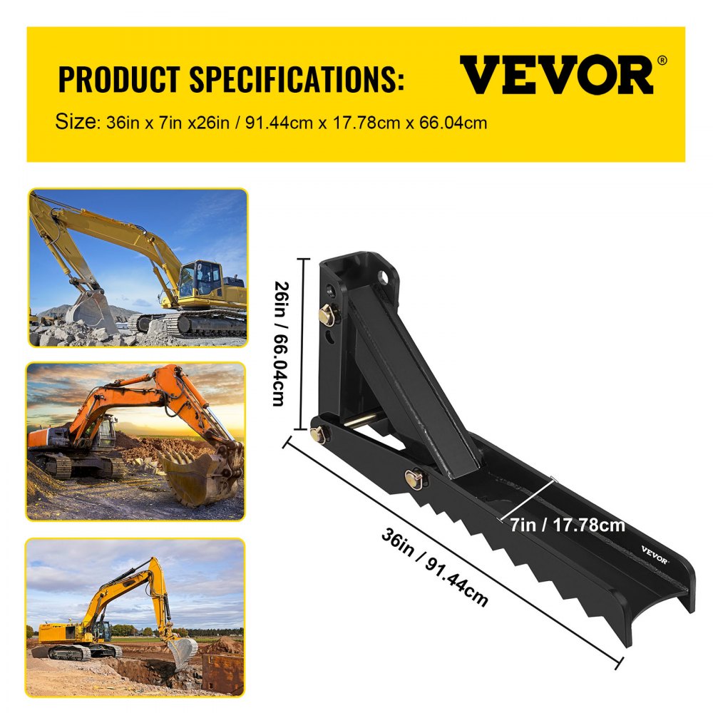 VEVOR Graafmachine Duimklemmen, 36-inch Verstelbare Extreem Lasbare Graafmachine Duimklemmen, 1/2-inch Tanden, Dikke Stalen Plaat, 16mm Montage, Bout-on Ontwerp