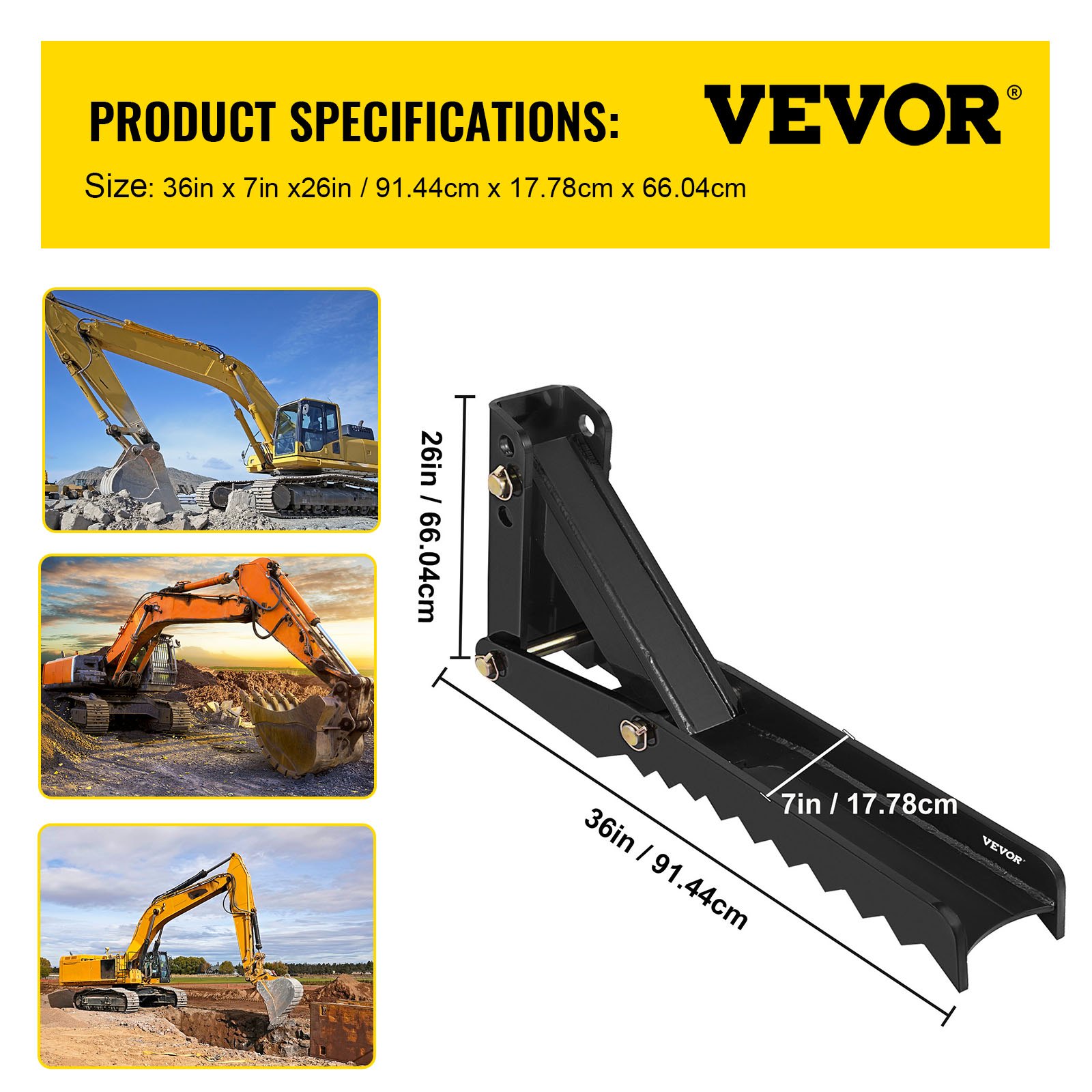 VEVOR Graafmachine Duimklemmen, 36-inch Verstelbare Extreem Lasbare Graafmachine Duimklemmen, 1/2-inch Tanden, Dikke Stalen Plaat, 16mm Montage, Bout-on Ontwerp