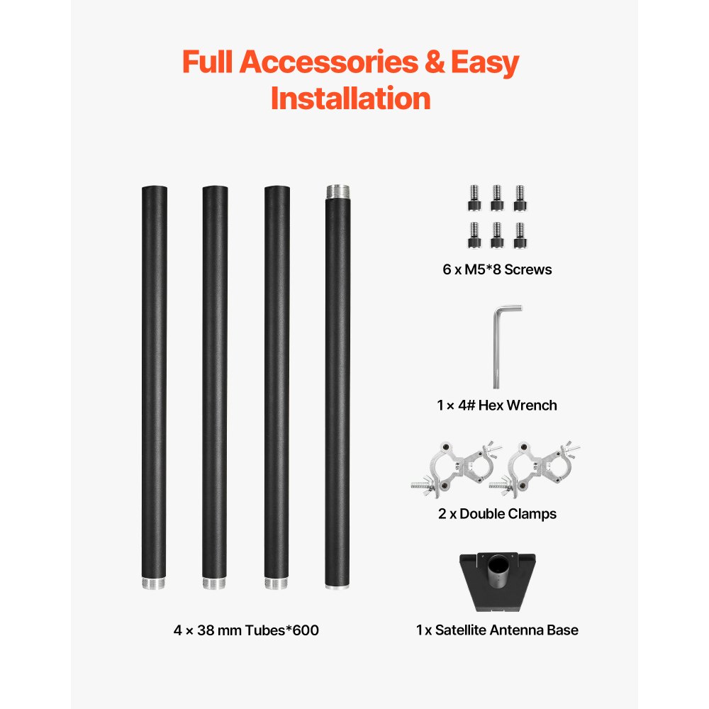 VEVOR Starlink RV Ladder Mount, 360°Adjustable Angle Mounting Standard Gen 3 Pipe Kit, Heavy-Duty Steel Extra Long Starlink RV Ladder Adapter, Compatible with Gen3 and V3, Easy to Assembly, Black