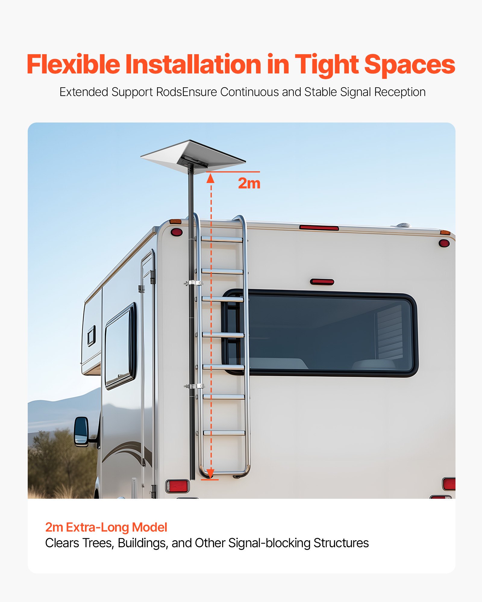 VEVOR Starlink Gen 3 RV Ladder Mount 2450x142x185 mm, 360° Verstelbare Hoekbeugel, met Montageset, Extra Lange Stalen Ladderadapter, Compatibel met Gen 3 & V3, Zwart