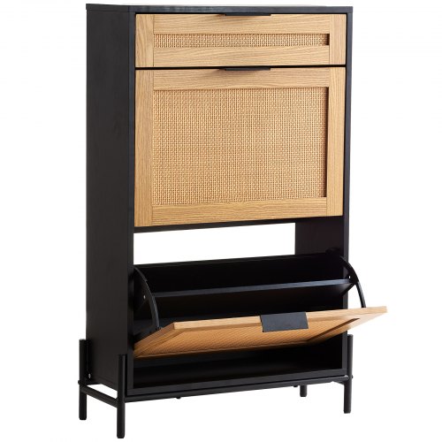 VEVOR Schoenenkast, schoenencommode van rotan met 4 vouwladen, schoenenkast schoenenrek met metalen poten, ideaal voor entree, hal, hal, lichte houtkleur