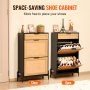 VEVOR Rattan Shoe Cabinet, Narrow Shoe Storage Organizer with 2 Flip Rattan Drawers & 1 Slide Drawer, Metal Legs, Slim Shoe Entryway Cabinet Ideal for Entryway, Closet, Hallway, Black