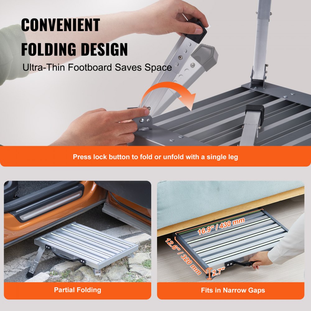 VEVOR household ladder 550x420x220mm foldable aluminum stepladder 1 step step ladder 150kg load capacity folding step 224-239-252-264mm height adjustable kitchen ladder non-slip step stool