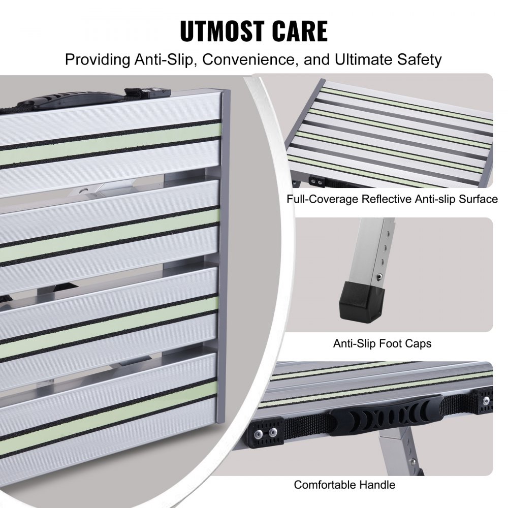 VEVOR Huishoudladder 550x420x220mm Opklapbare trapladder Gemaakt van aluminium Trapladder met 1 trede Draagvermogen van 150 kg Opklapbare trapkruk 224-239-252-264mm In hoogte verstelbare keukentrap Antislip trapkruk