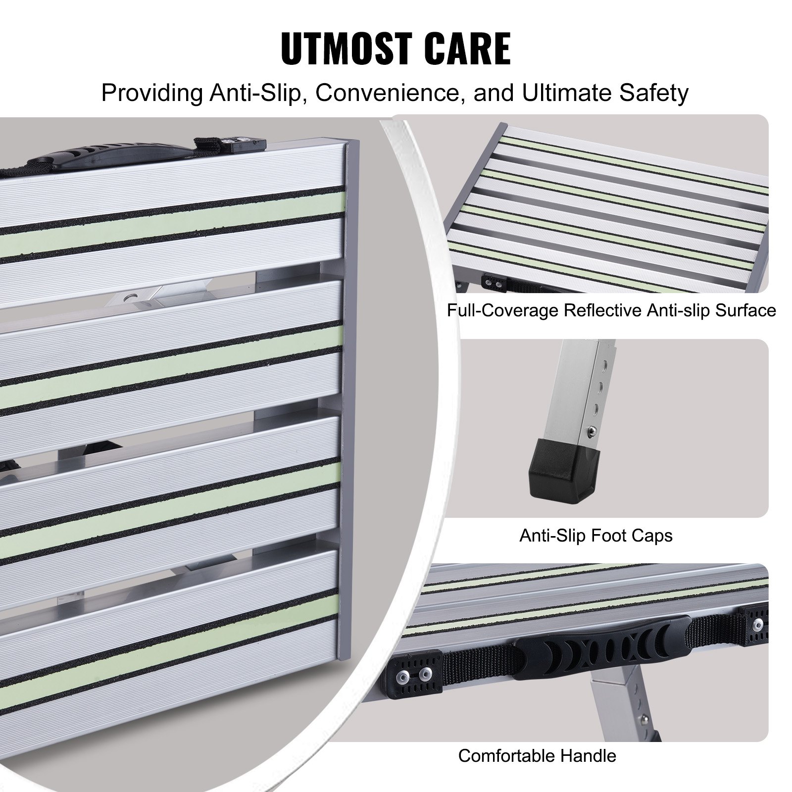 VEVOR Huishoudladder 550x420x220mm Opklapbare trapladder Gemaakt van aluminium Trapladder met 1 trede Draagvermogen van 150 kg Opklapbare trapkruk 224-239-252-264mm In hoogte verstelbare keukentrap Antislip trapkruk