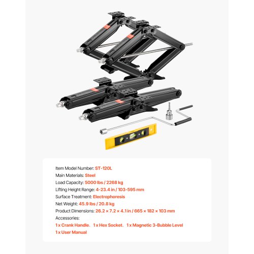 VEVOR 10000LB RV schaarkrikken, 4-23 inch RV stabilisator nivellering schaarkrikken, set van 4, robuuste stabilisator krik met krukhandgreep, socket en bellenniveaus, niet gemakkelijk gebogen of