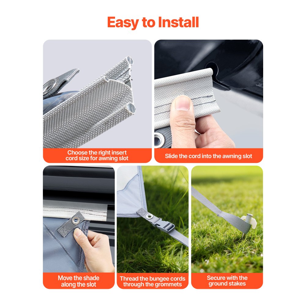 VEVOR zonnescherm (2 x 4,3 m) voor luifels (4,5 m), voorpaneel van polyester meshstof, dubbel gestikt en ademend privacyscherm voor campers, caravans en campers.