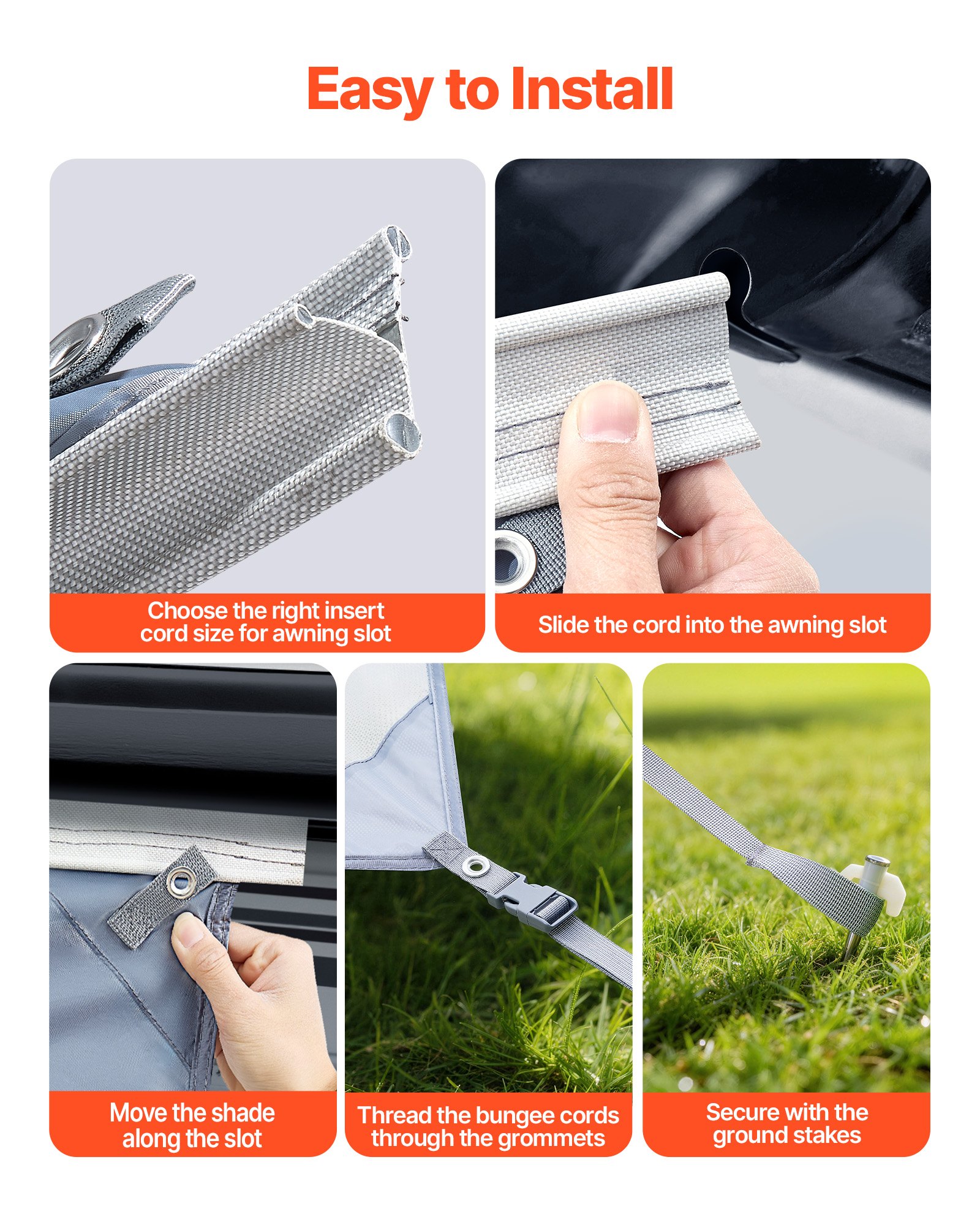 VEVOR zonnescherm (2 x 4,3 m) voor luifels (4,5 m), voorpaneel van polyester meshstof, dubbel gestikt en ademend privacyscherm voor campers, caravans en campers.