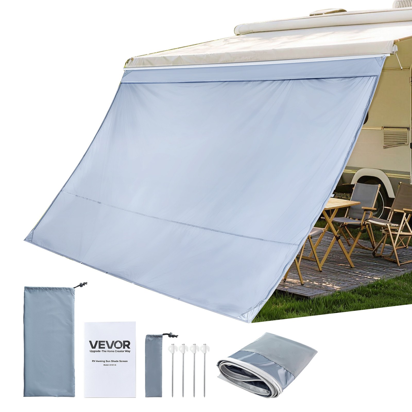 VEVOR zonnescherm (2 x 3,3 m) voor luifels (3,5 m), voorpaneel voor luifel met UV50+ bescherming, PU-hoes met ritssluiting en dubbelgestikt polyester gaasdoek, regenhoes voor campers, caravans en campers.