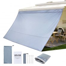 VEVOR zonnescherm (2 x 3,7 m) voor luifels (4 m), voorpaneel voor luifel met UV50+ bescherming, PU-hoes met ritssluiting en dubbelgestikt polyester gaasdoek, regenhoes voor campers, caravans en campers.