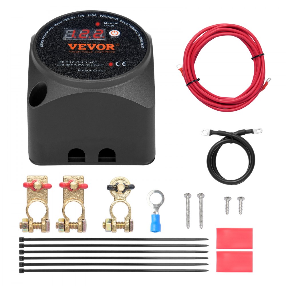 VEVOR Dual Battery Isolator Relay 12V 140A Manual and Auto Mode Voltage Sensitive VSR Relay with LCD Screen for ATV UTV RV Caravan Truck Boat Yacht