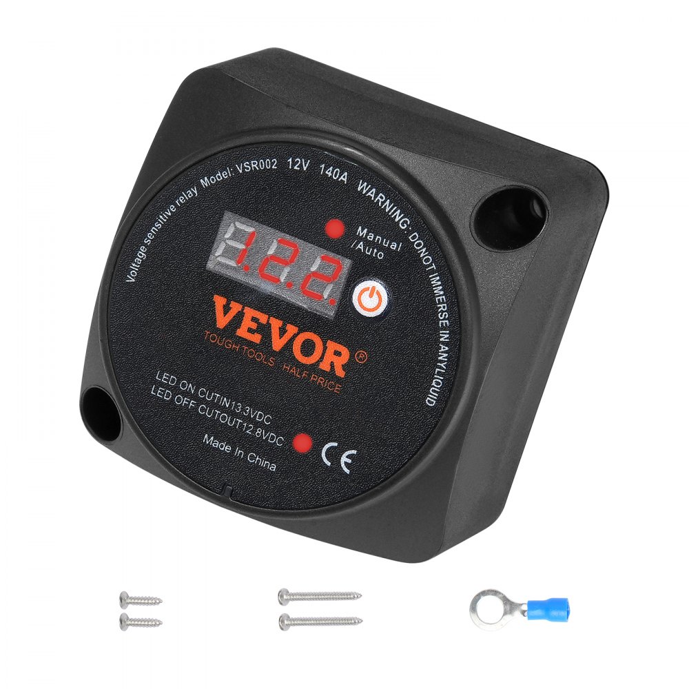 VEVOR Dual Battery Isolator Kit, 12V 140Amp, Manual and Auto Modes VSR Voltage Sensitive Relay with LCD Screen, Smart Battery Isolator for ATV UTV RV Camper Off-Road Vehicle Caravan Truck Boat Yacht