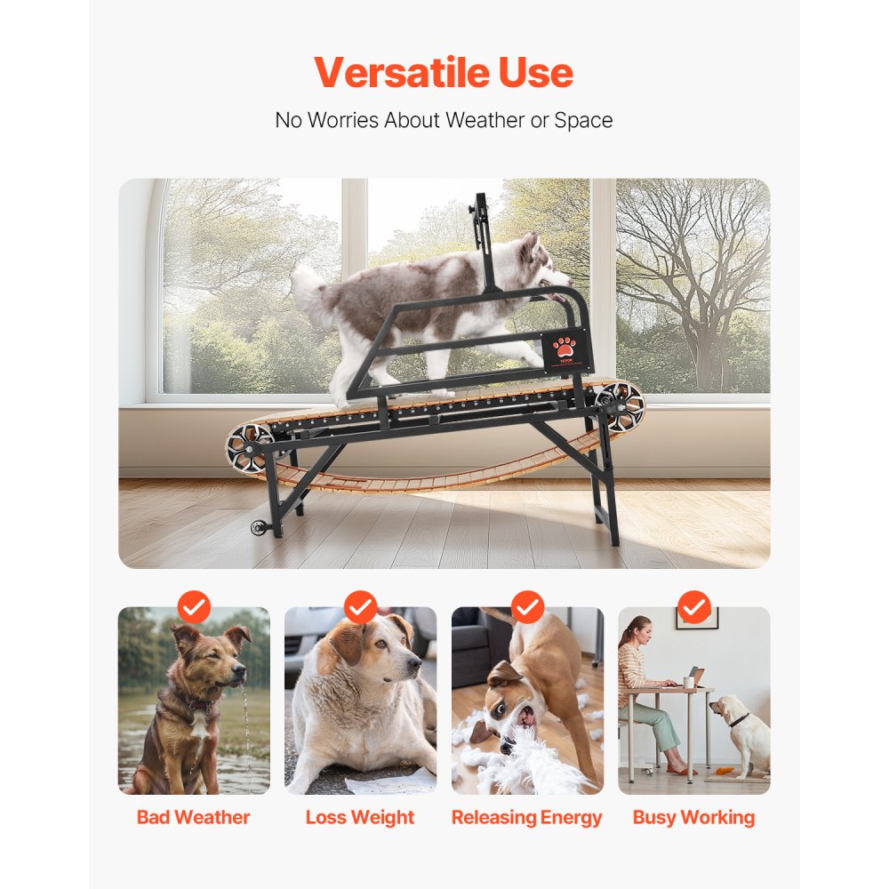VEVOR Hondenloopband voor middelgrote honden, 100 kg, Hondenuitlaatapparaat met verstelbare hellingen, Hondenloopband voor honden, Trainingsapparaat voor huisdieren met loopband voor binnen- en buitentraining, 190 x 56 x 143 cm
