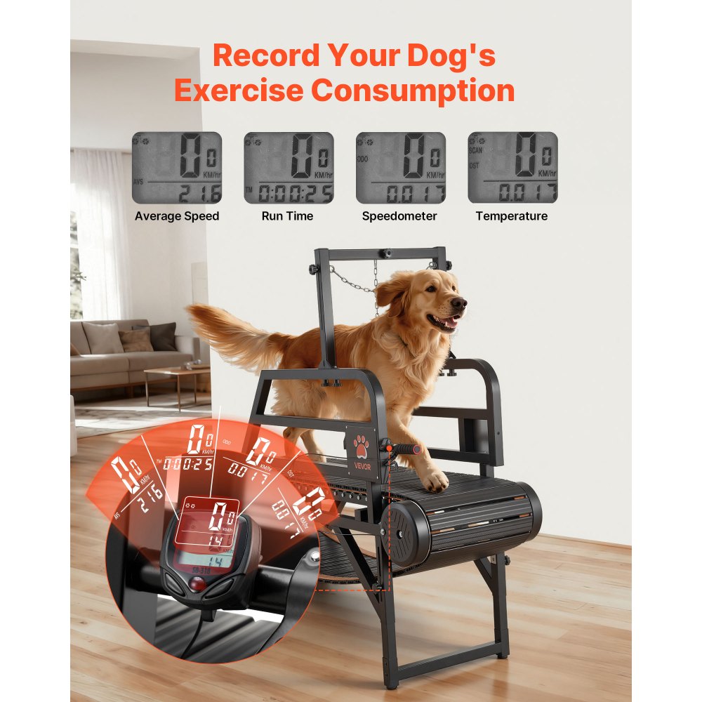 VEVOR hondenloopband 1900x560x1450 mm, voor middelgrote/grote honden tot 199,58 kg, loopband met traploze hoogteverstelling, rem en wielen, hondentrainingsapparaat, hellingshoek van 150 mm