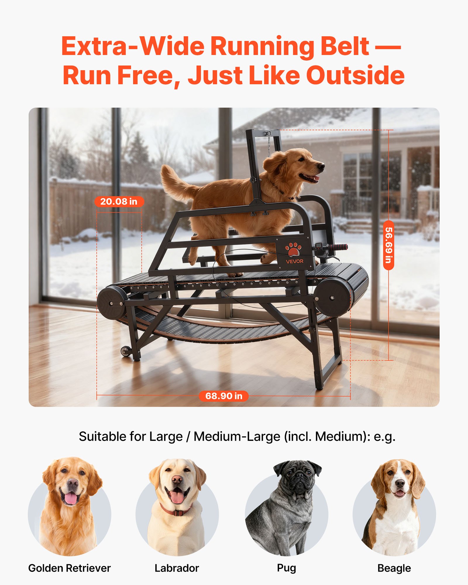VEVOR Dog Treadmill for Small/Medium Dogs, Pet Running Machine Pacer Slatmill with Stepless Adjustment, Brake & Wheels, Upgrade Plastic Belt to Keep Pets Fit, Up to 199.6kg, 15cm Incline Height