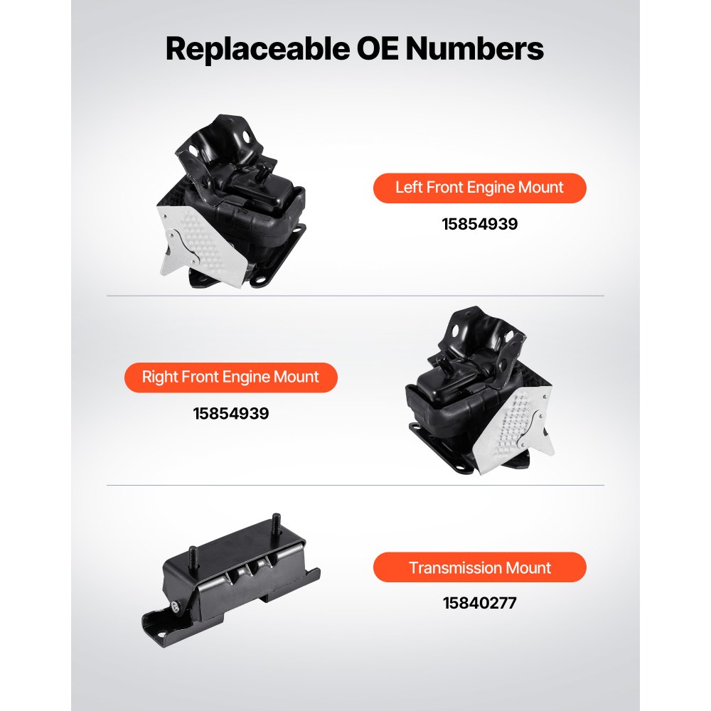 VEVOR Motor- en transmissiebevestigingsset, vervanging van de motorbevestiging (3-delig), compatibel met Chevrolet Silverado 1500 5.3L V8 van 2007–2013, vervangt OE# A5365, A5365, A2638, veilige ondersteuning