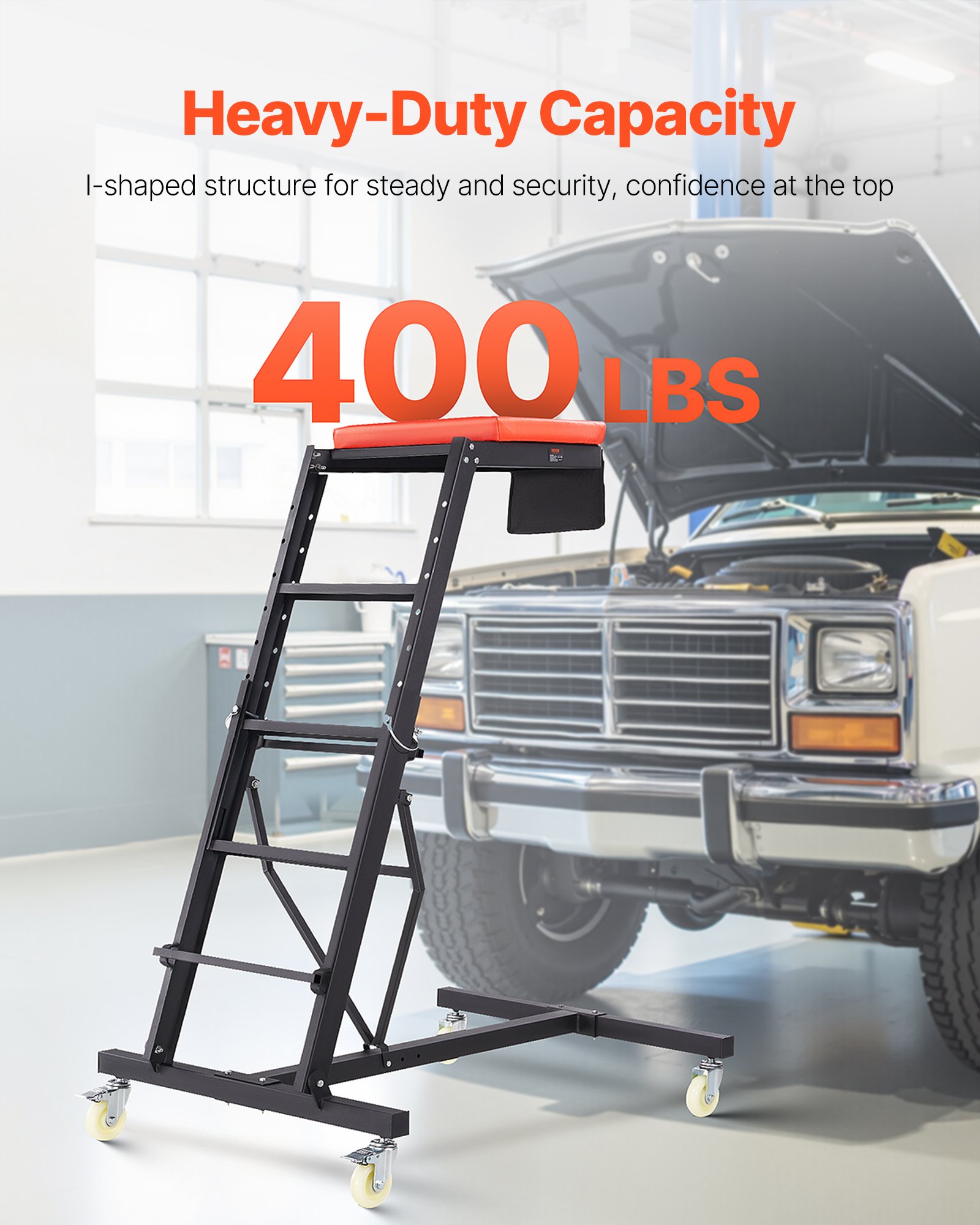 VEVOR Automotive Creeper, with Adjustable Height 49.6" to 75.6", 400 LBS Capacity High Creeper, 4 Swivel Caster Wheels, Heavy Duty  Creeper for Auto Repair and Maintenance
