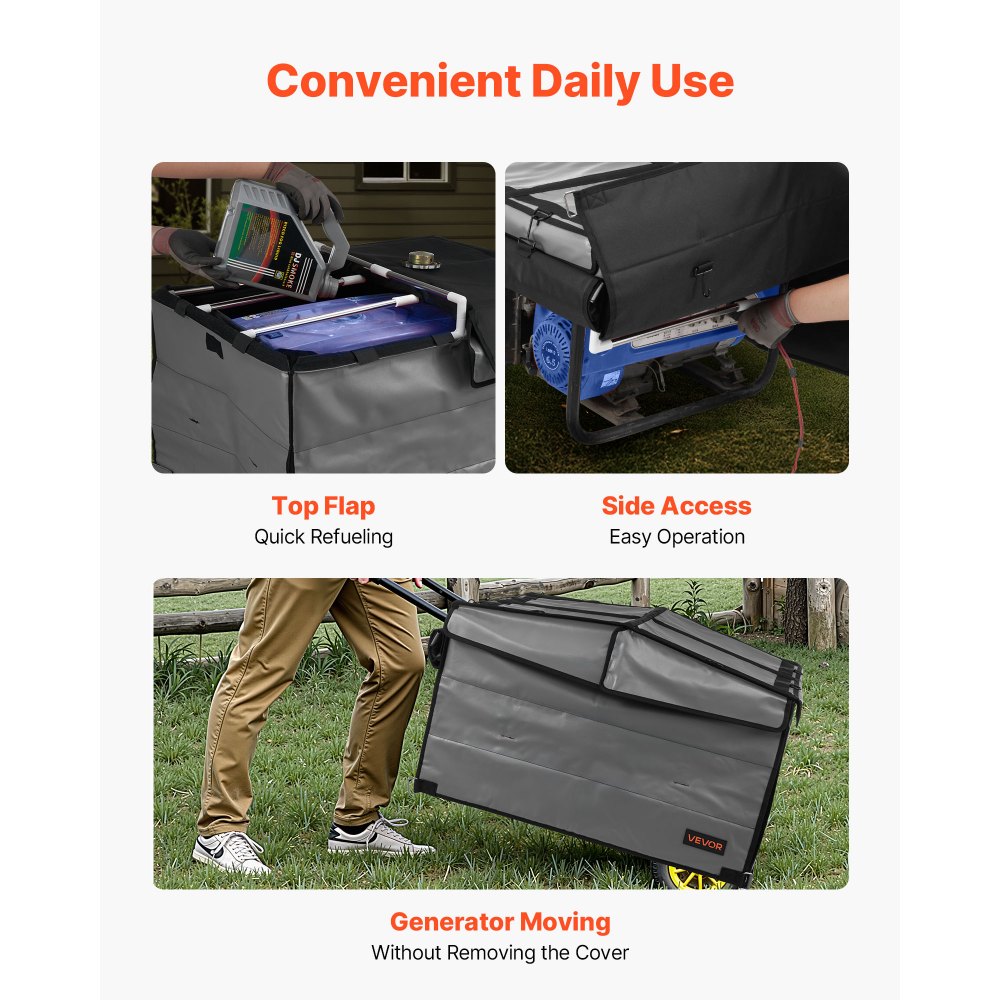 VEVOR Generator Cover, 34 x 26 x 21 Inch Waterproof Universal Generator Cover for Most Generators 3500-12000 Watt, Portable Generator Running Cover with Heavy Duty Thicken 420D Oxford Fabric, Grey