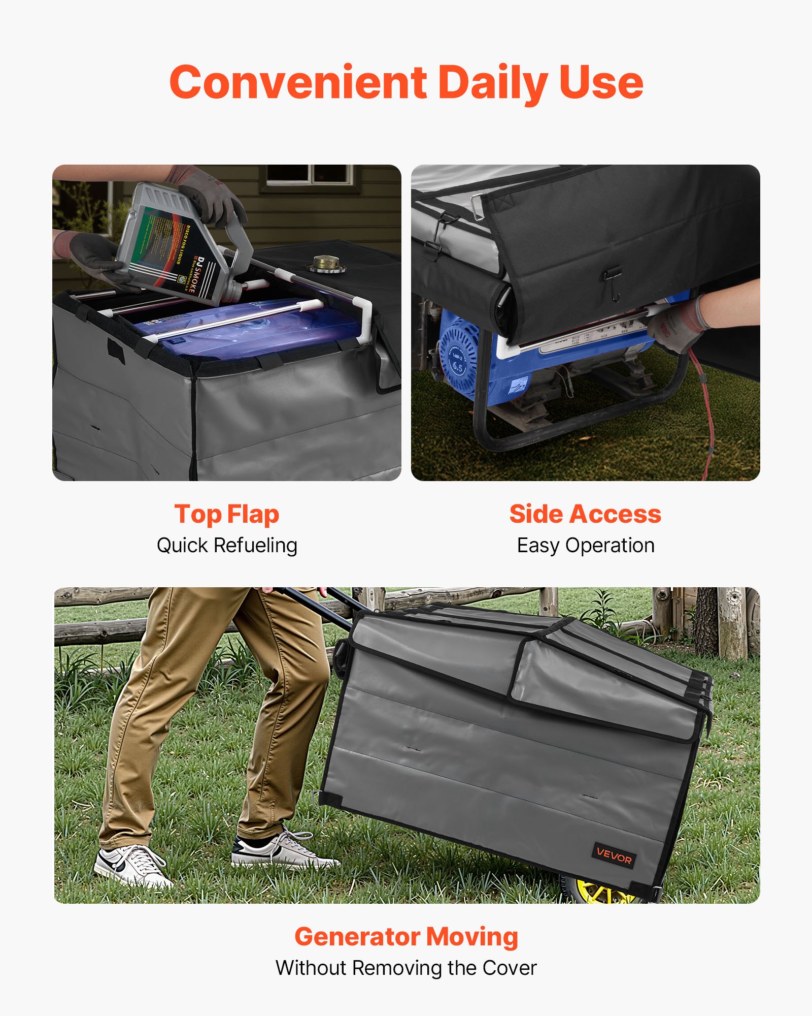 VEVOR Generator Cover, 34 x 26 x 21 Inch Waterproof Universal Generator Cover for Most Generators 3500-12000 Watt, Portable Generator Running Cover with Heavy Duty Thicken 420D Oxford Fabric, Grey