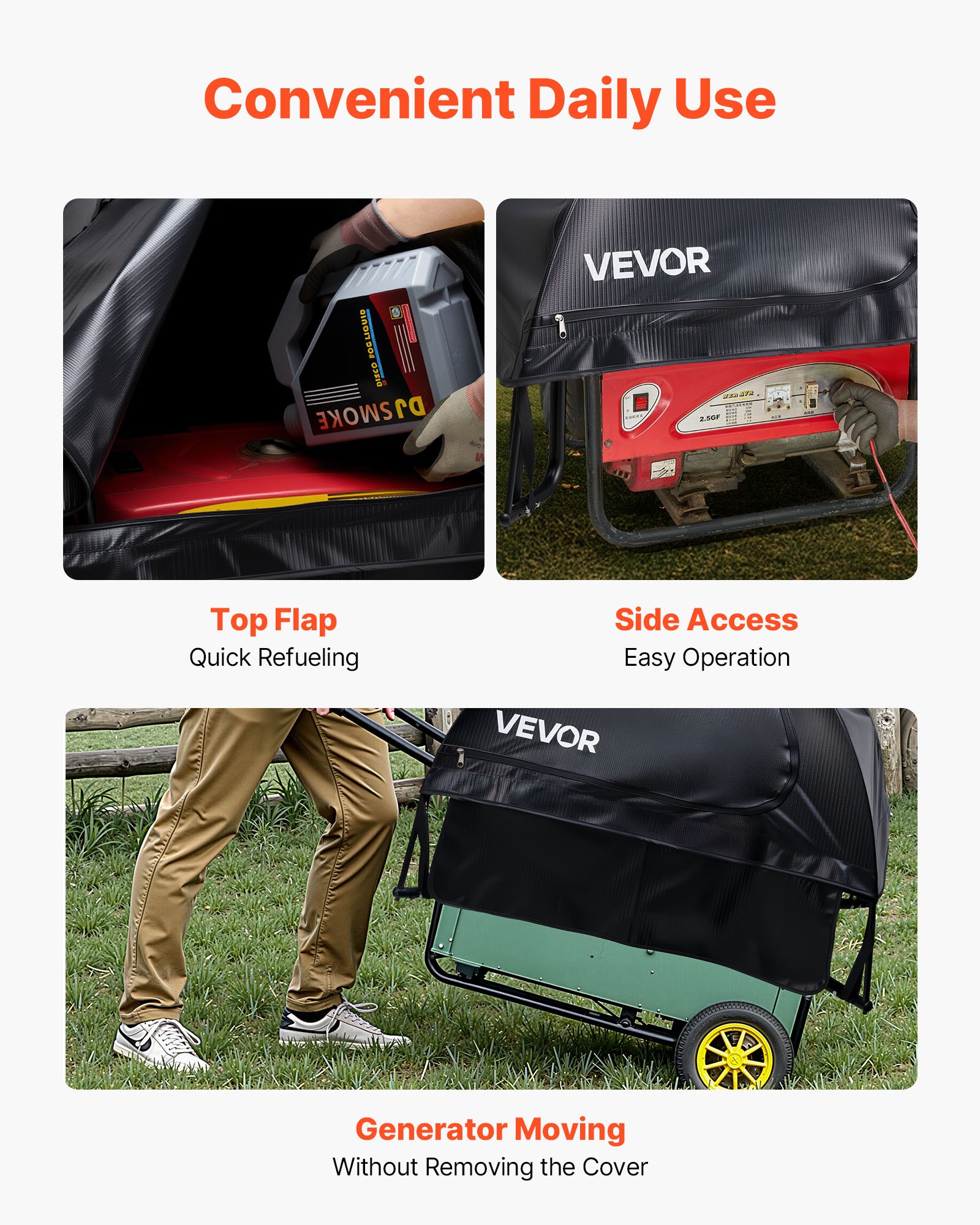 VEVOR Generator Cover (915 x 660 x 660 mm) Waterdichte beschermhoes voor de meeste generatoren (1778-2743,2 mm), Generator Cover met duurzaam en dik vinylweefsel, zwart